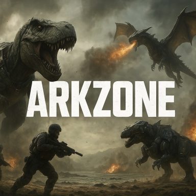 Des dinosaures et un dragon crachant du feu, avec des soldats en arrière-plan.